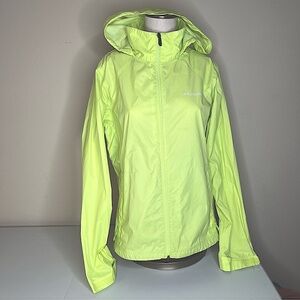 Columbia Women’s XL Packable Neon Yellow Lime Green Windbreaker Hooded Jacket